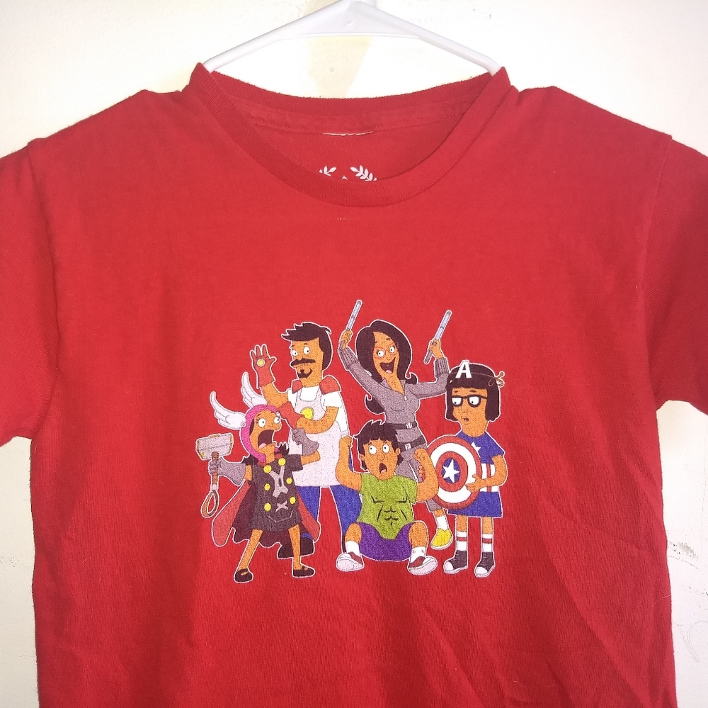 BOBS BURGERS x AVENGERS KIDS T-SHIRT -- Teepublic Funny Pop Tee Shirt -- Medium